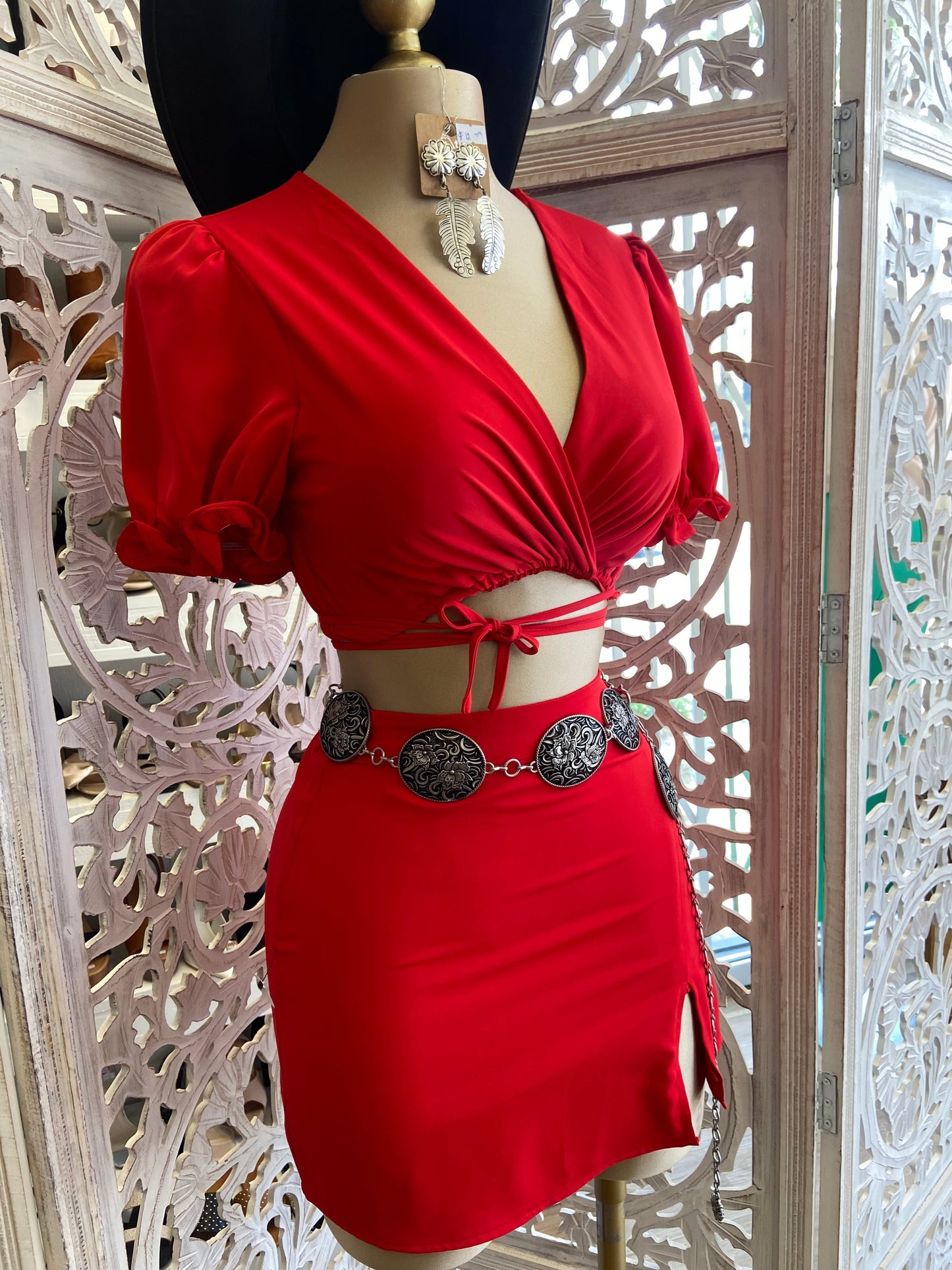 Red Top and Mini Skirt Set