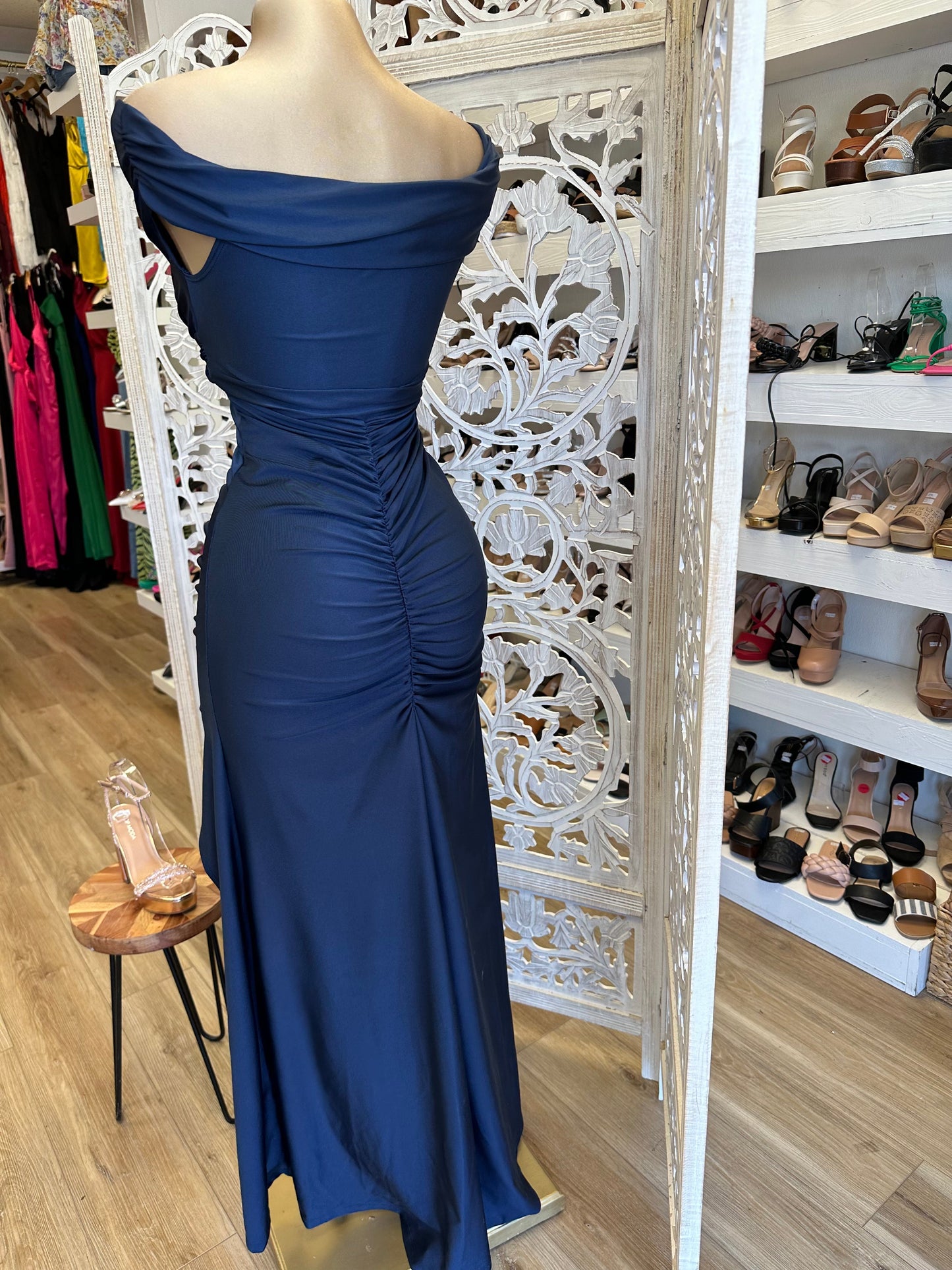 Midnight Blue Wrapped Formal Dress