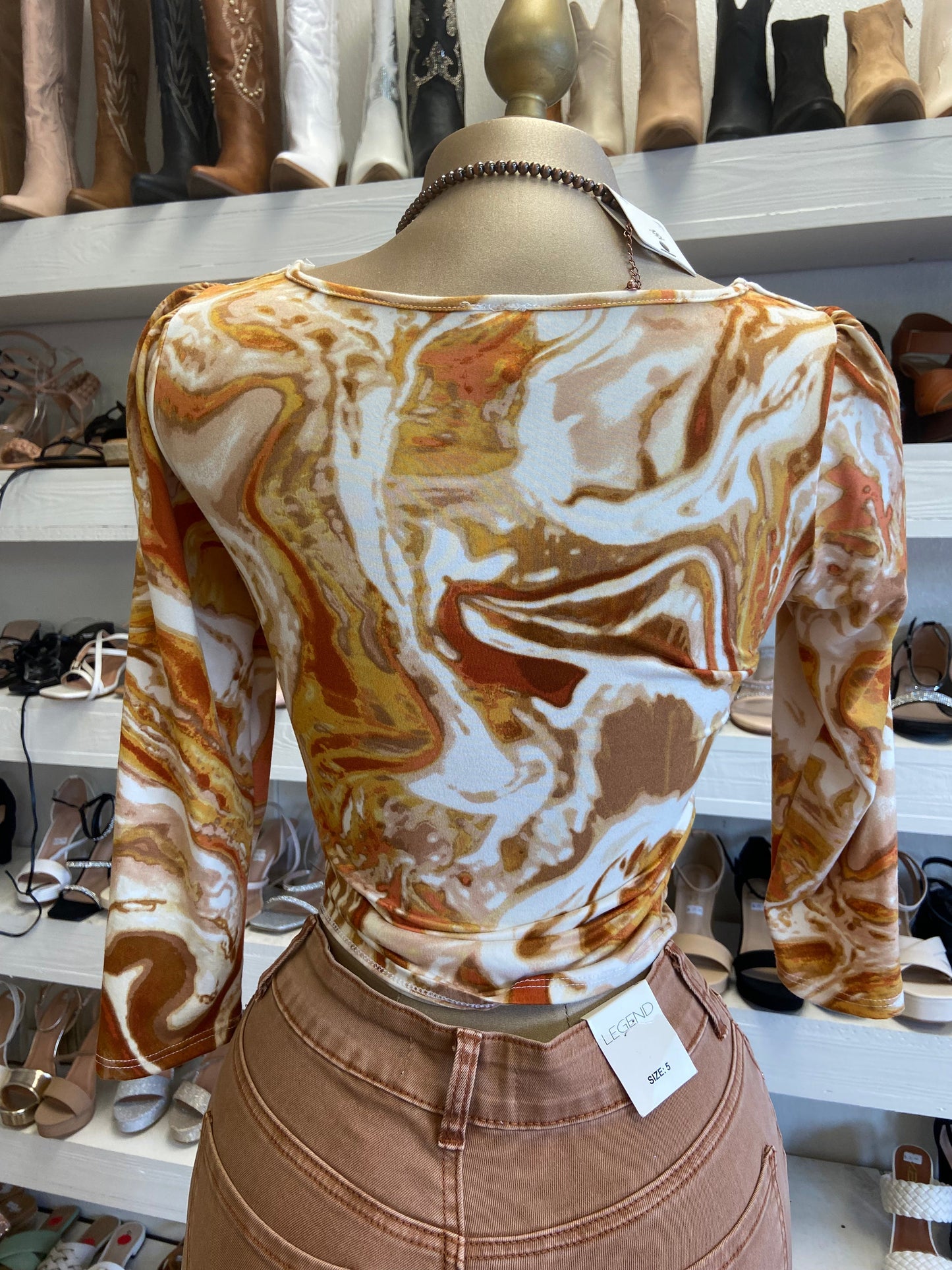 Orange Wave Print Square Top