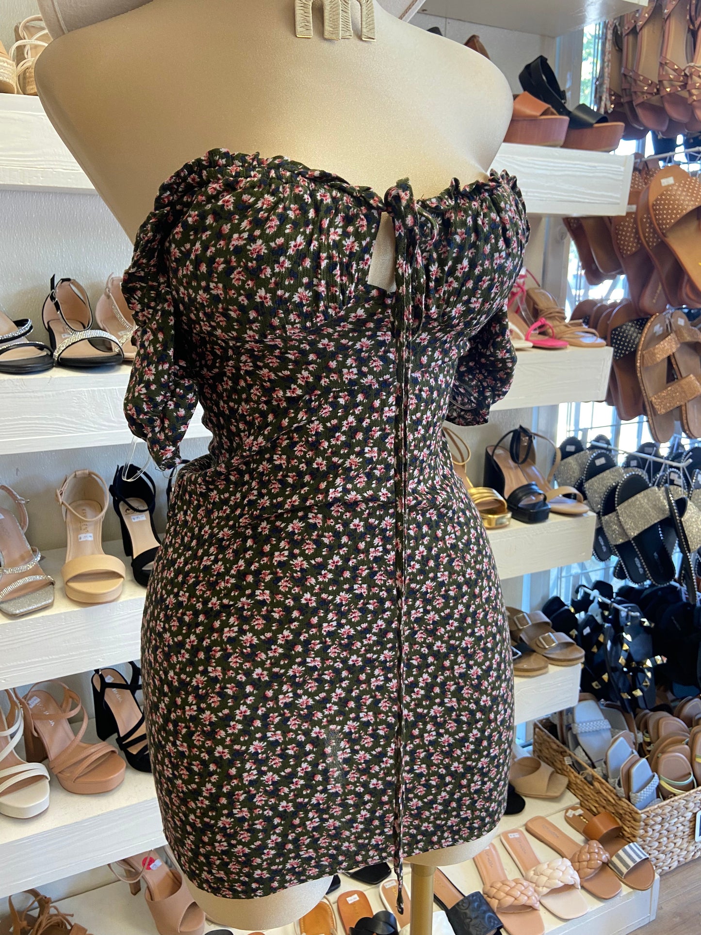 Olive Floral Mini Dress