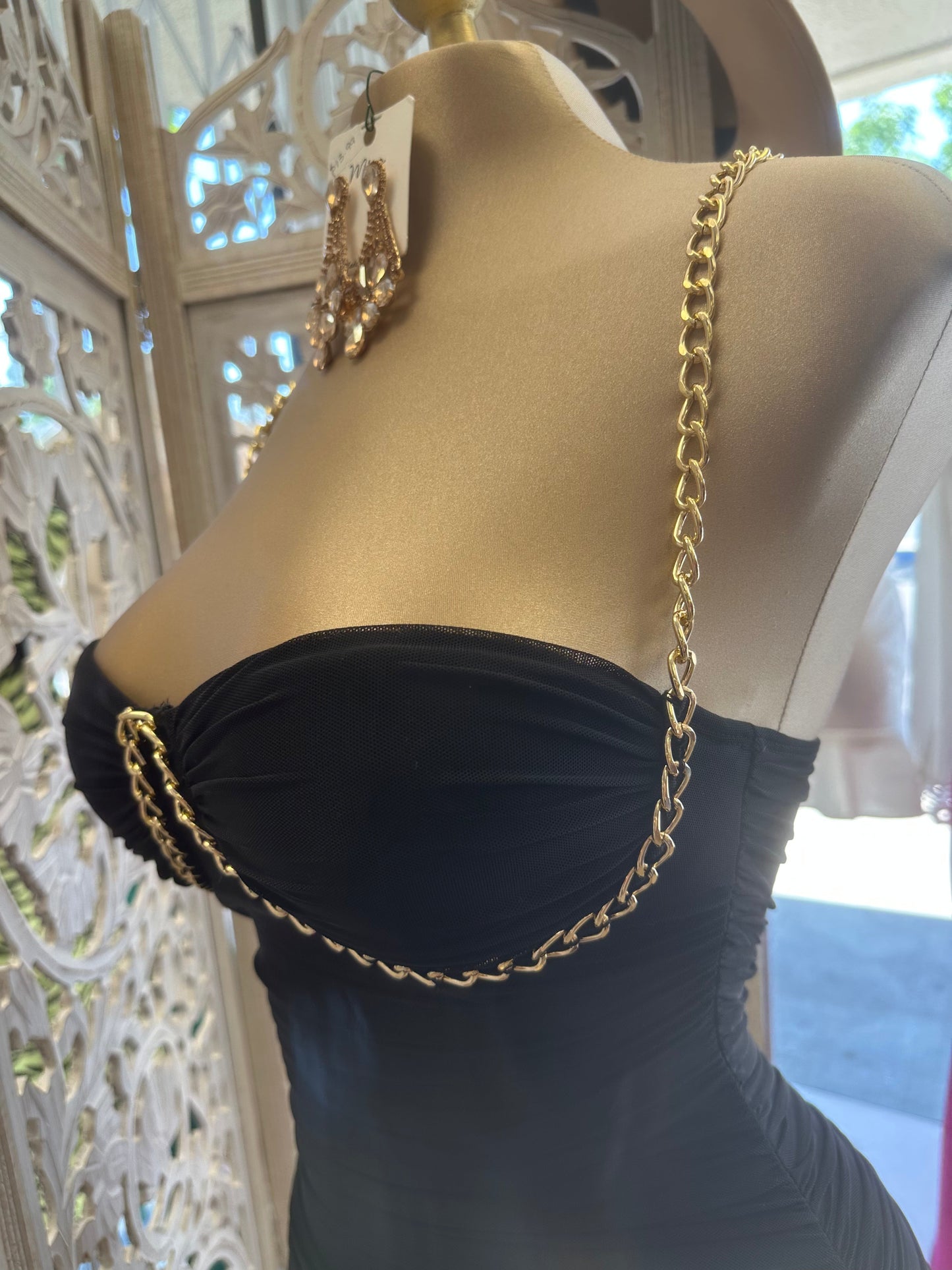 Chain Lined Black Dress