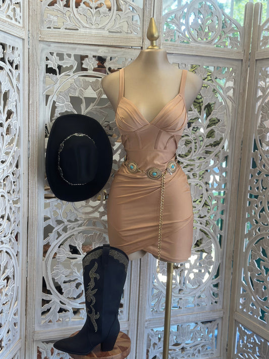 Nude V Lined Mini Dress