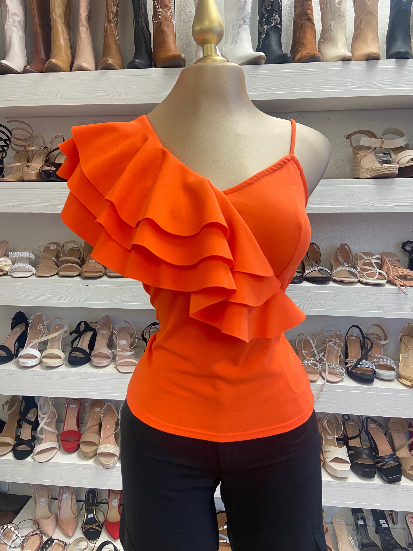 Burnt Orange Ruffled Sleeve Top