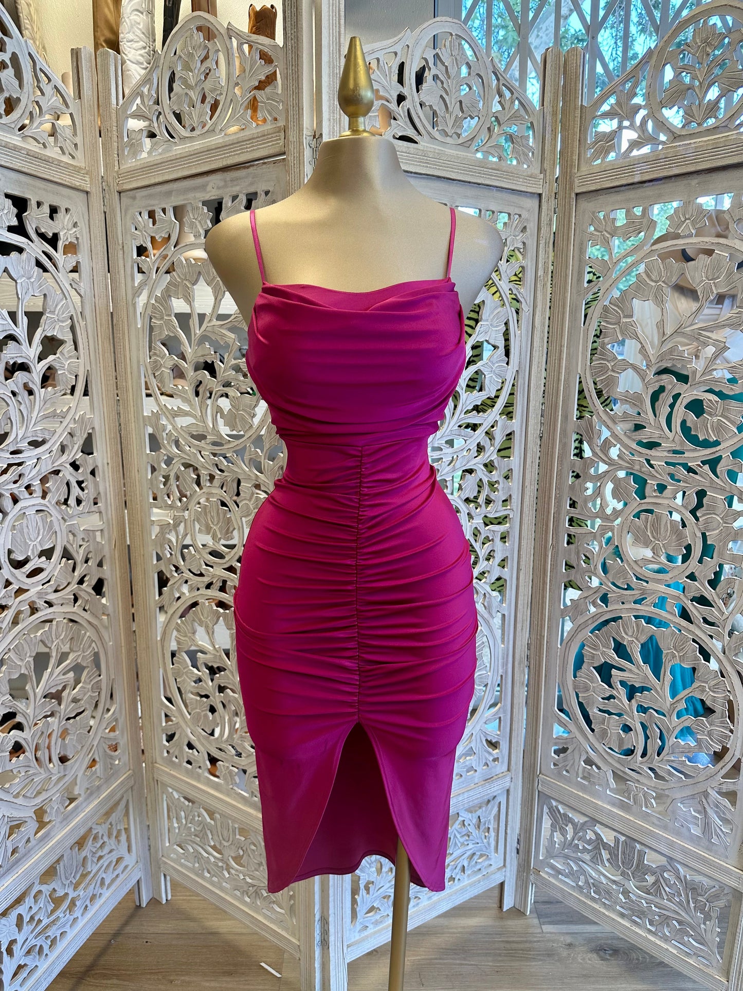 Cowl Neck Ruched Dress