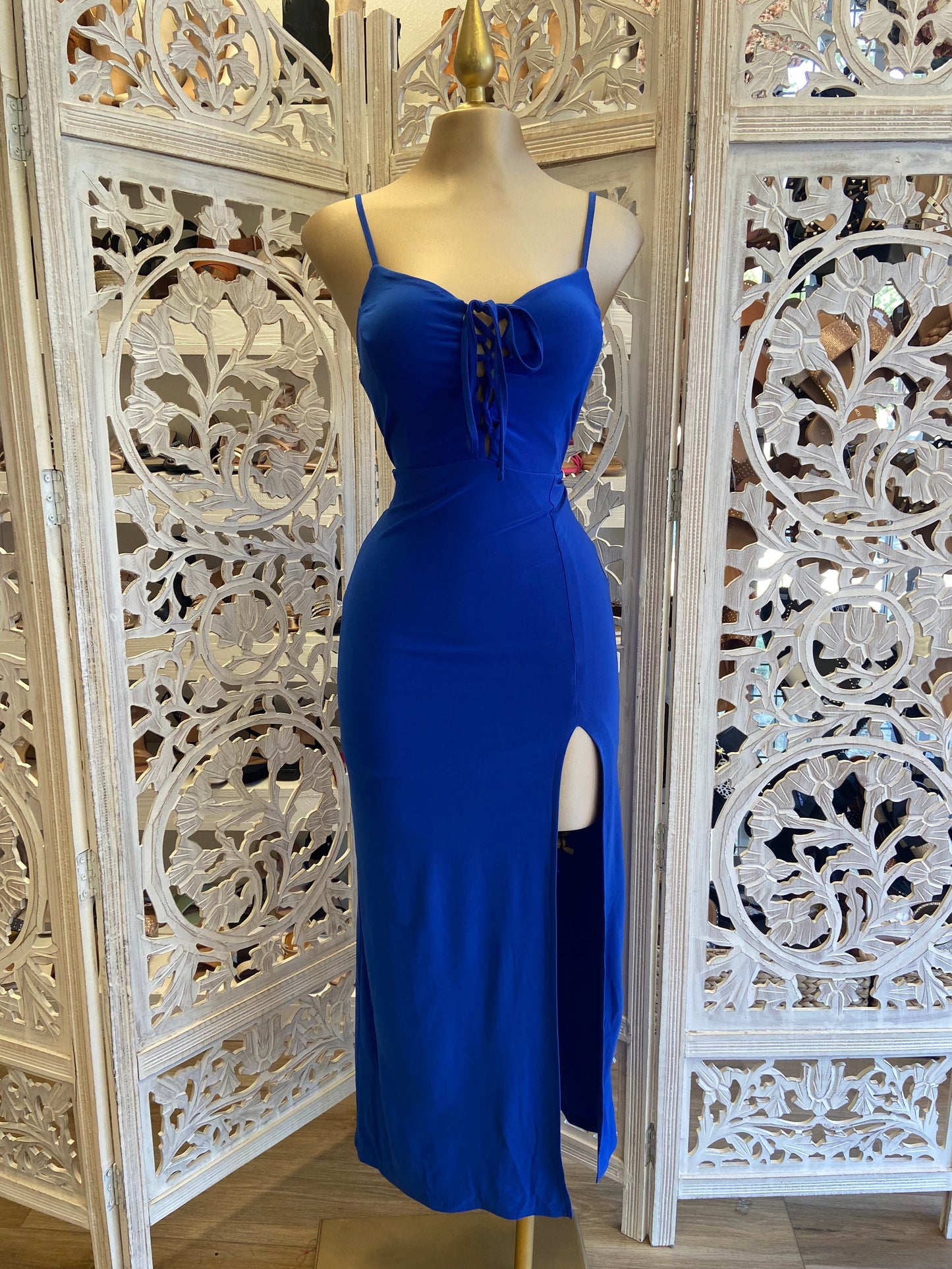 Royal Blue Tie Up Midi Dress