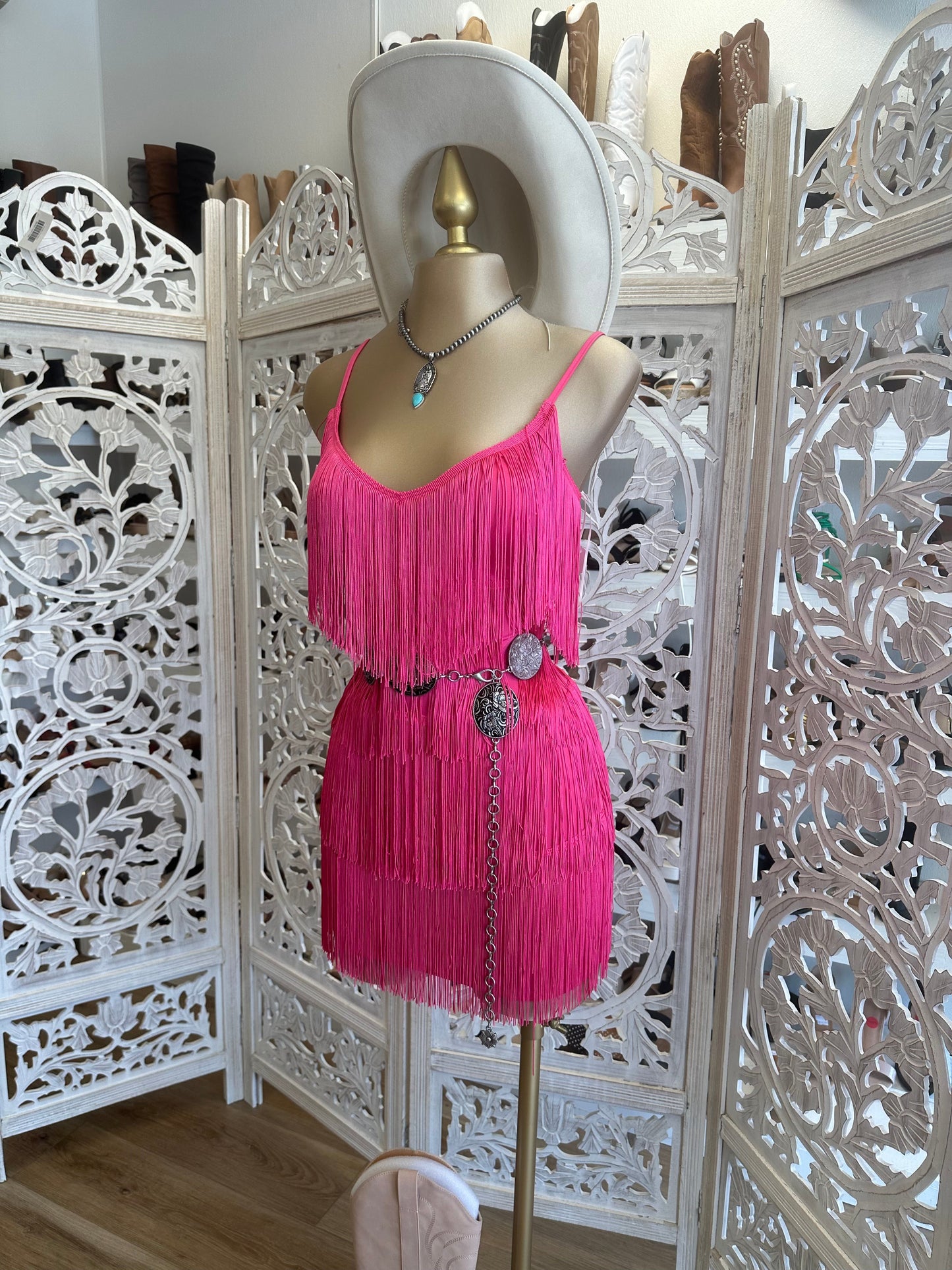 Neon Pink Fringe Dress