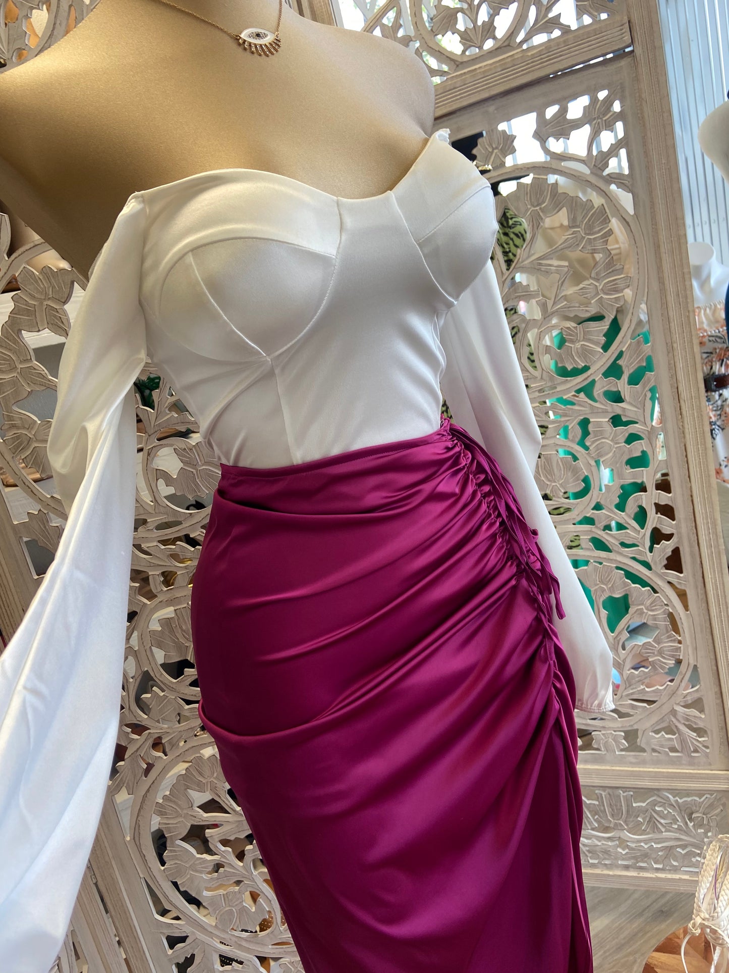 Raspberry Ruched Skirt