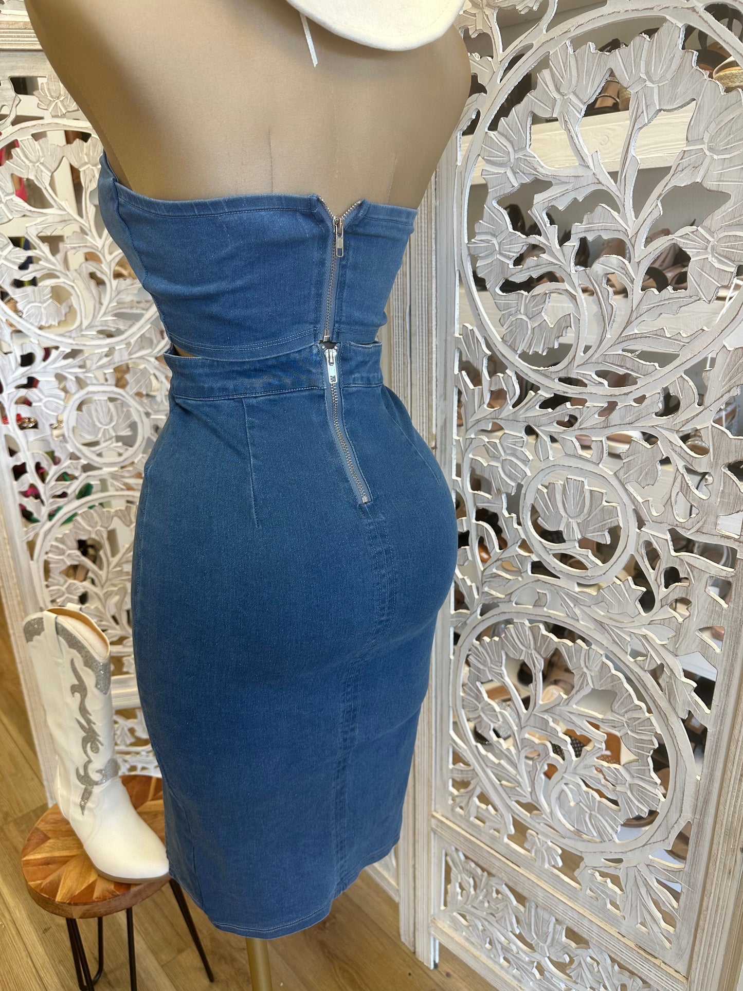 Denim Strapless Top and Skirt Set