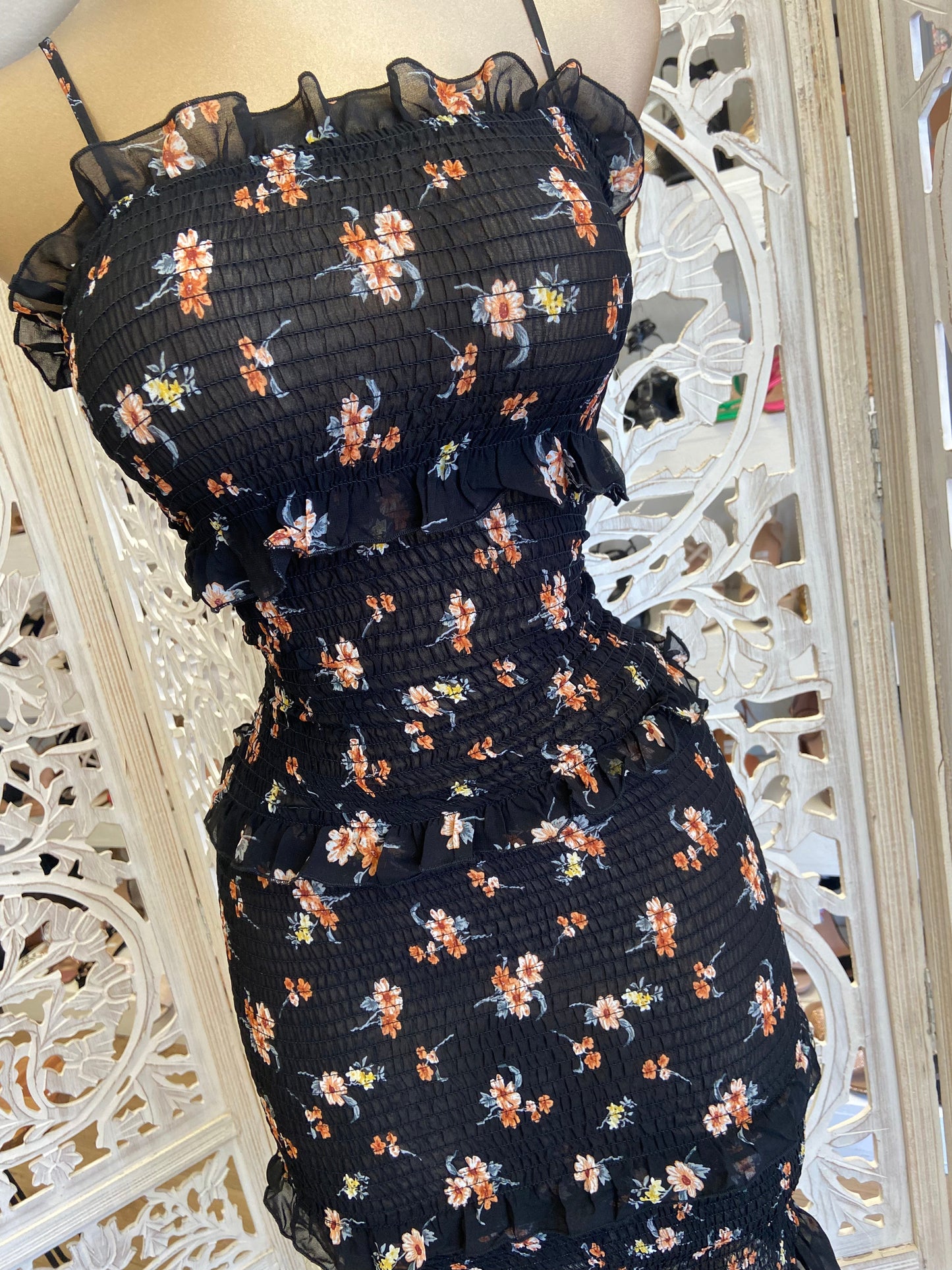 Smocked Bodycon Floral Dress