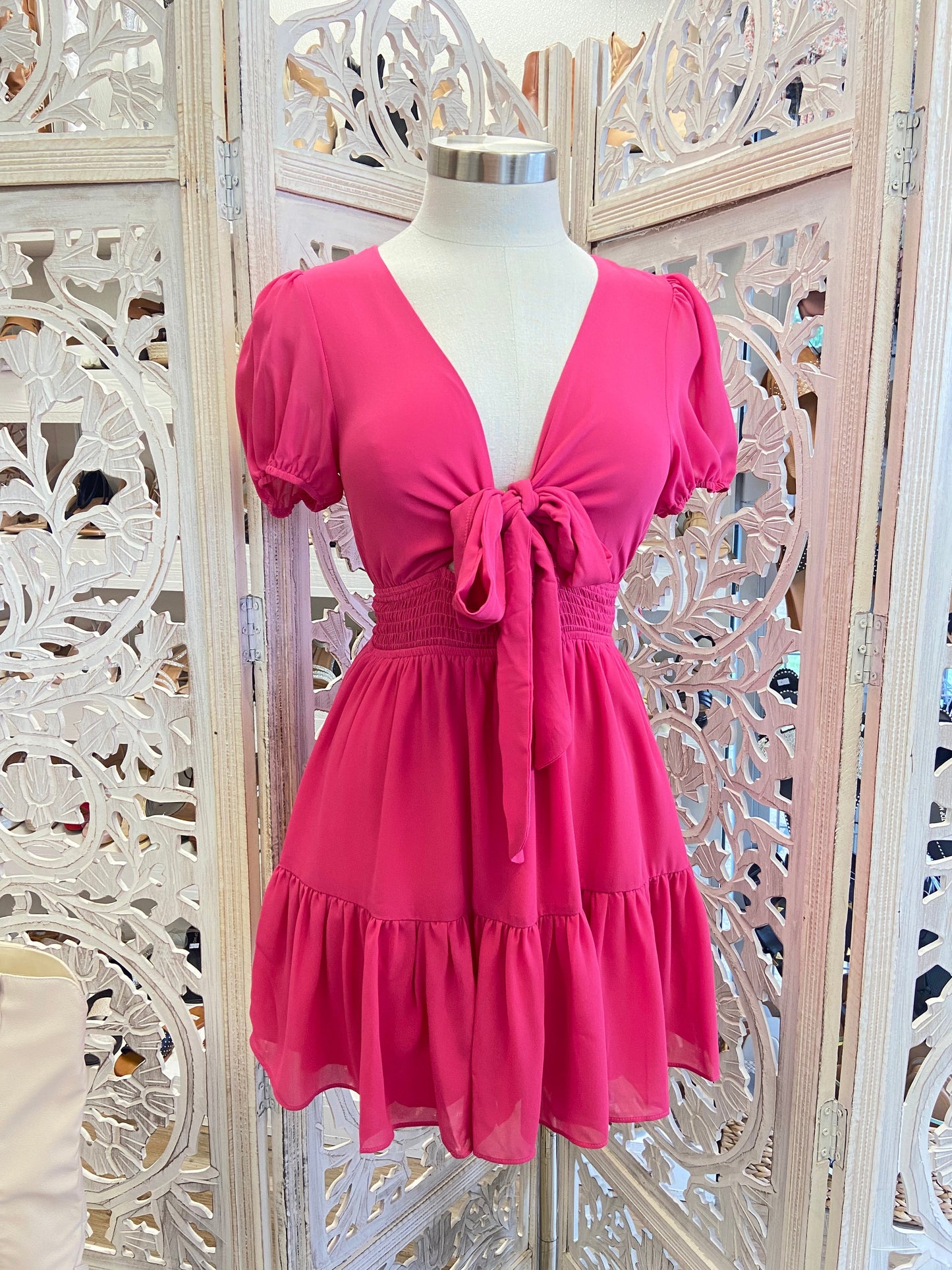 Tie Front Hot Pink Dress