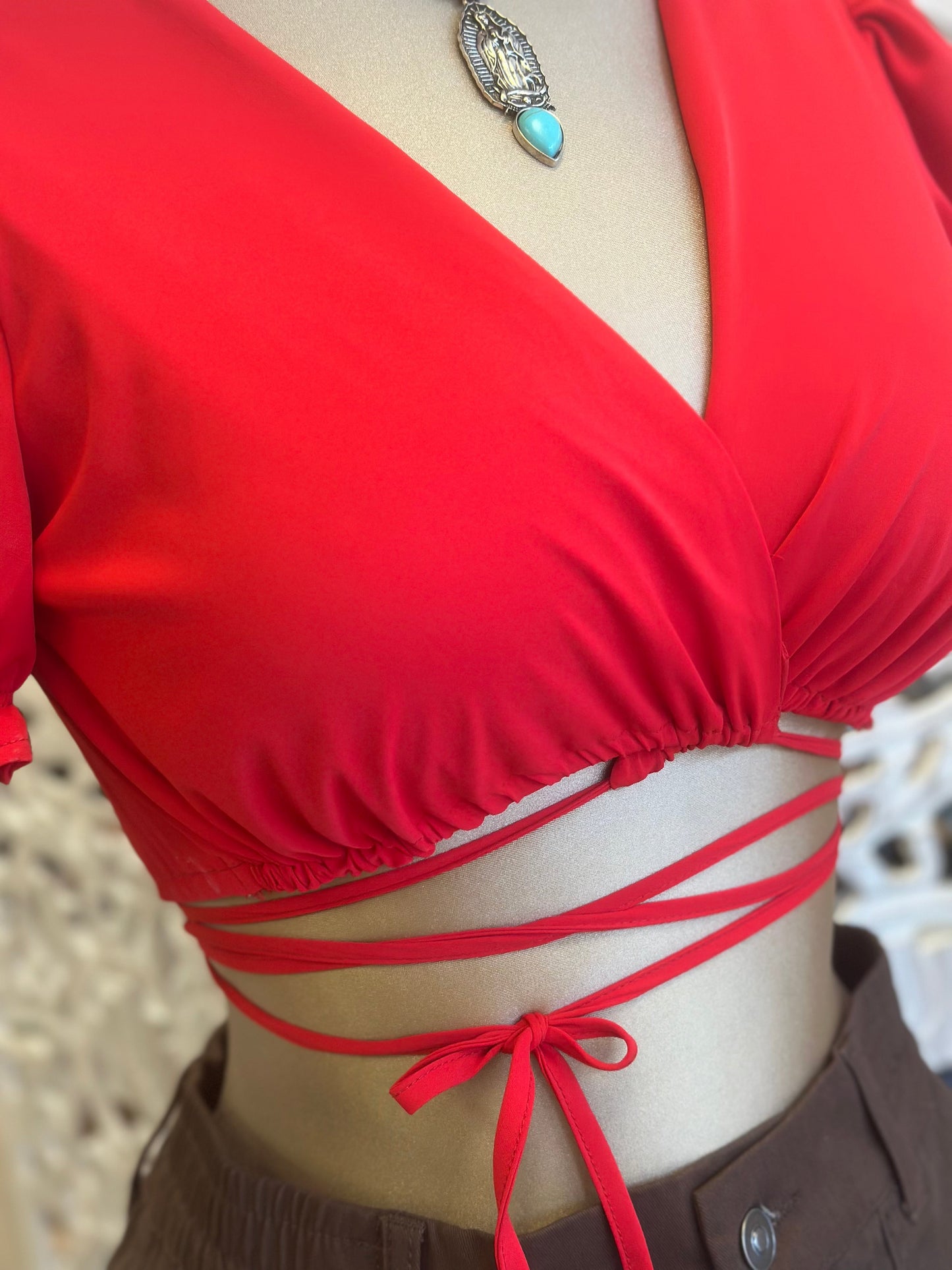 Red Waist Tied Crop