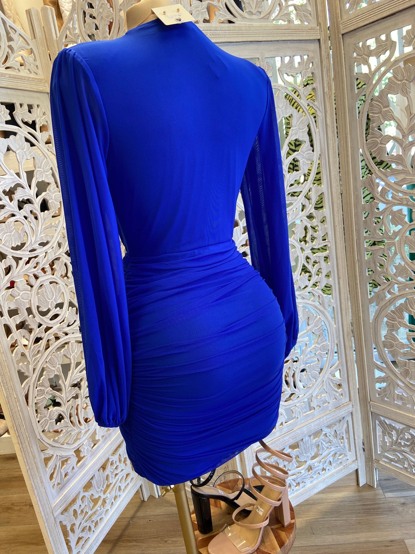 Royal Blue Wrapped Deep V Mini Dress