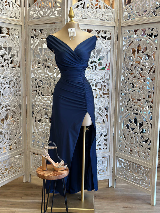 Midnight Blue Wrapped Formal Dress