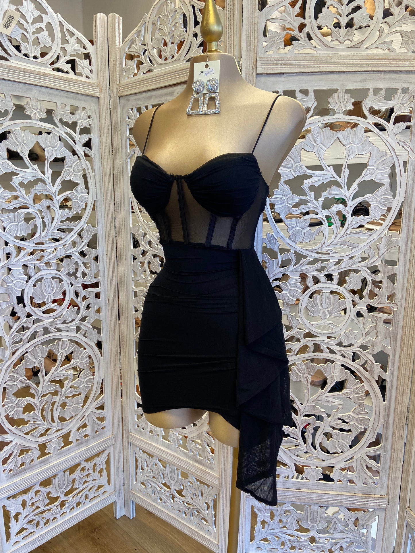 Black Tailed Mesh Dress