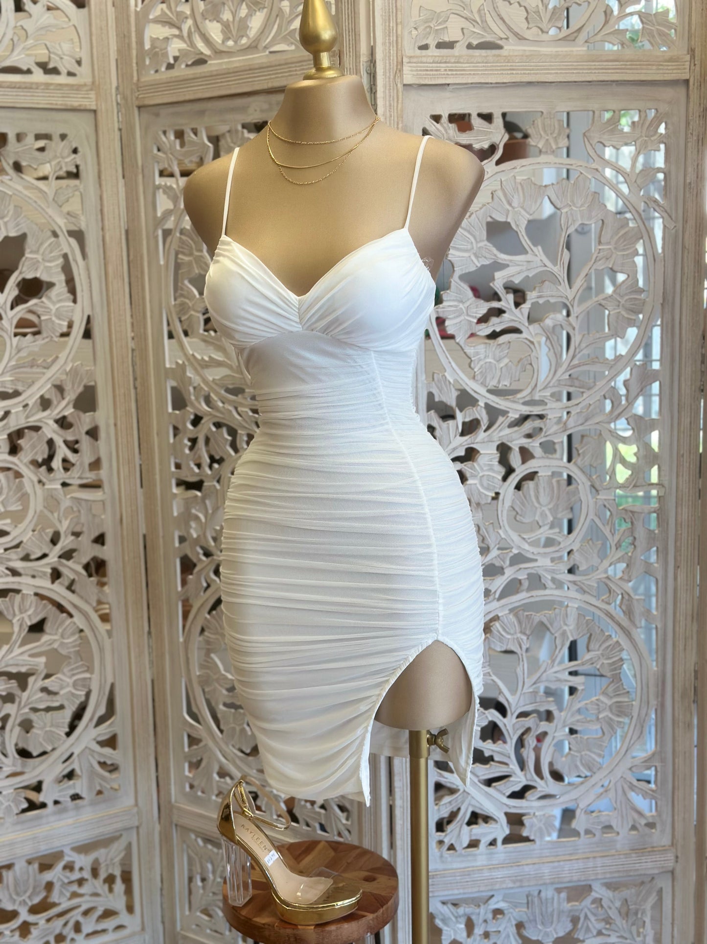 White Slit Mini Dress