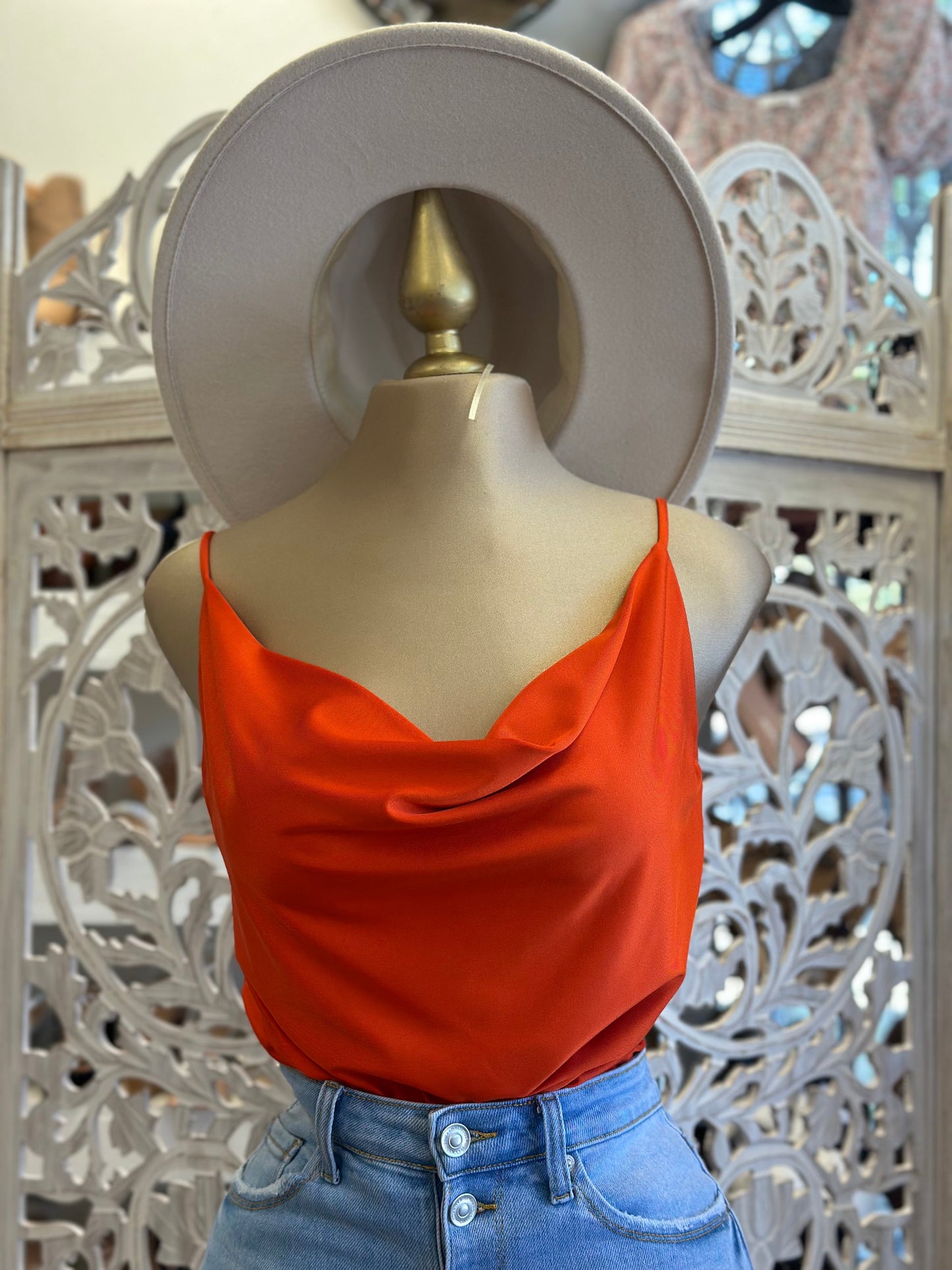 Burnt Orange Cowl Neck Tank