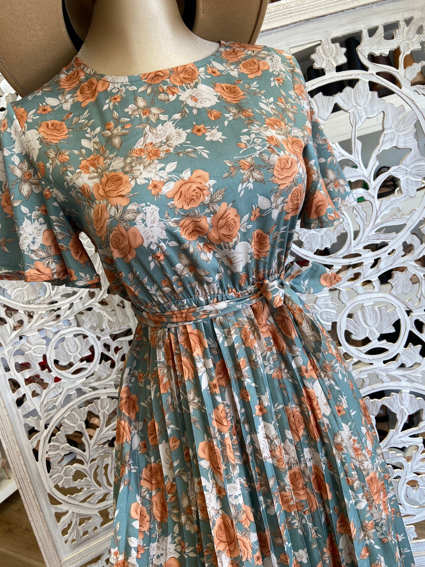 Pleated Floral Dress