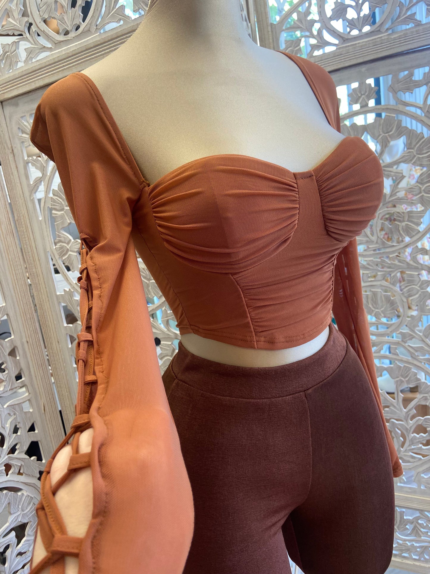 Copper Tie Up Sleeve Crop