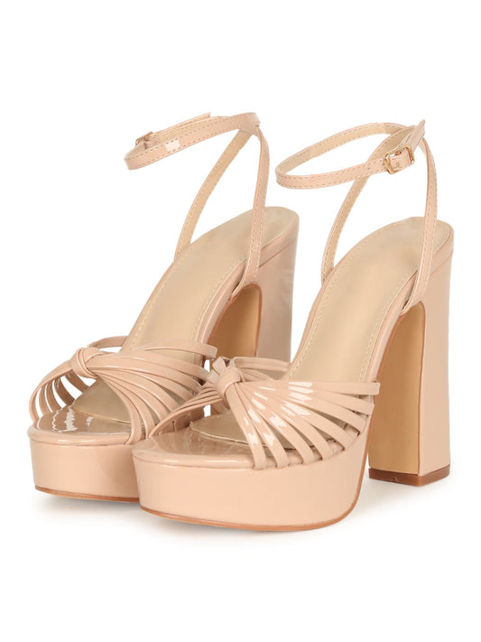 Nude Chunky Ankle Strap Heels