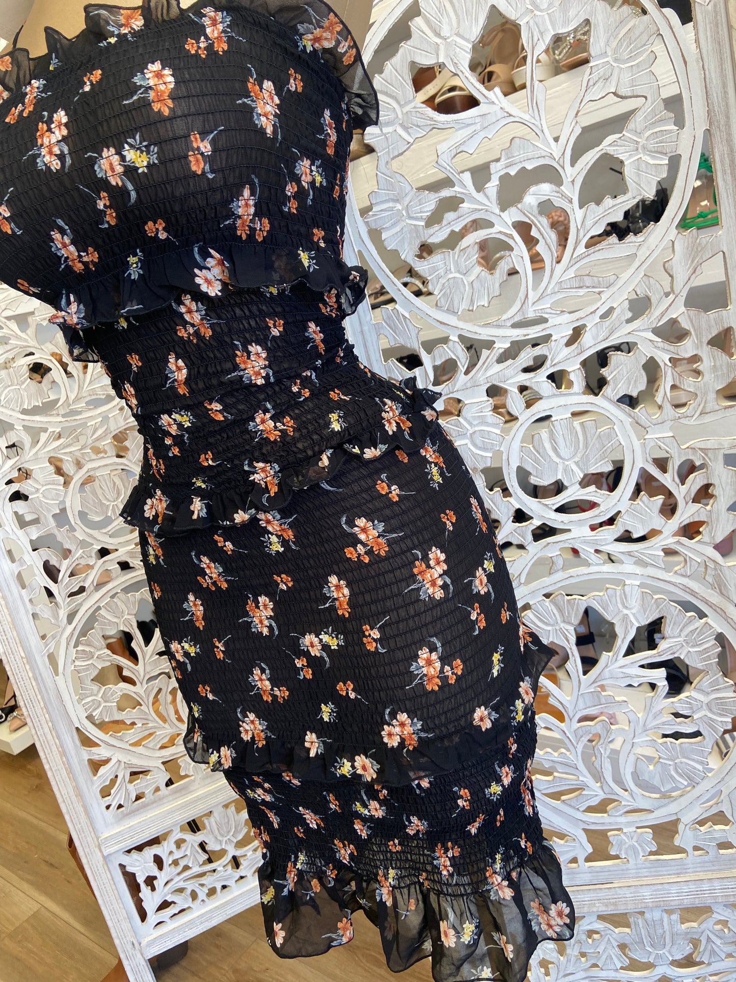 Smocked Bodycon Floral Dress