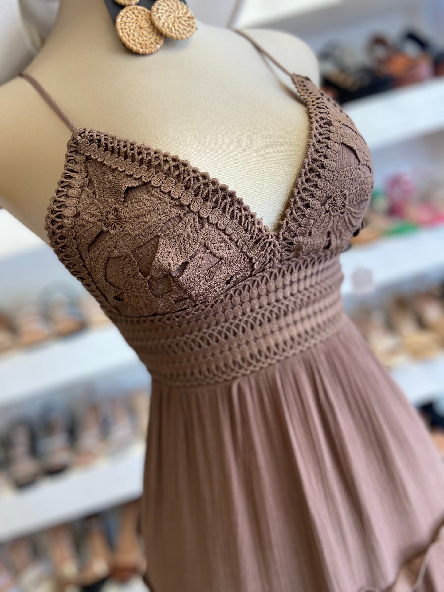 Brown Lace Midi Dress