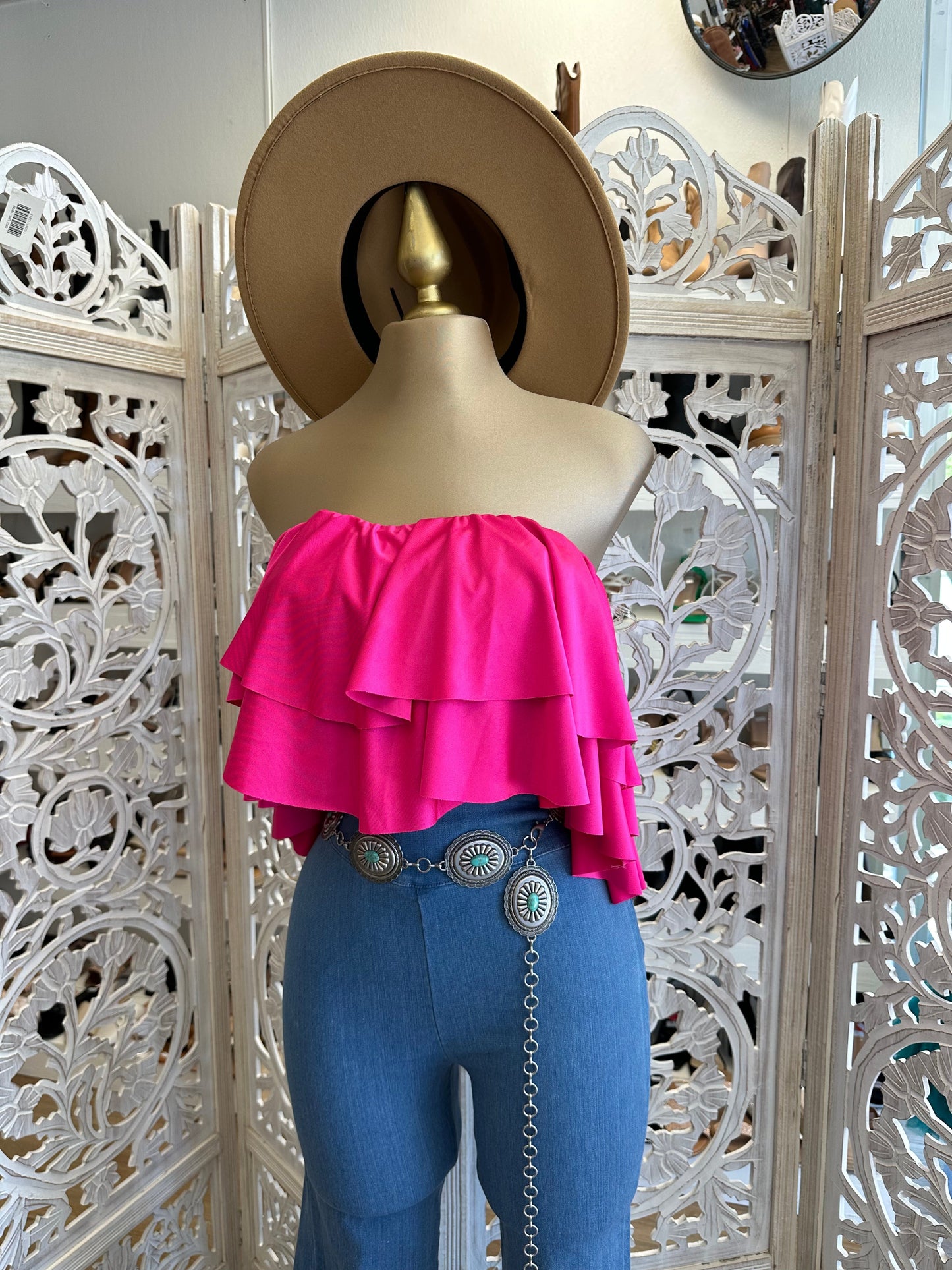 Pink Ruffled Off Shoulder Top