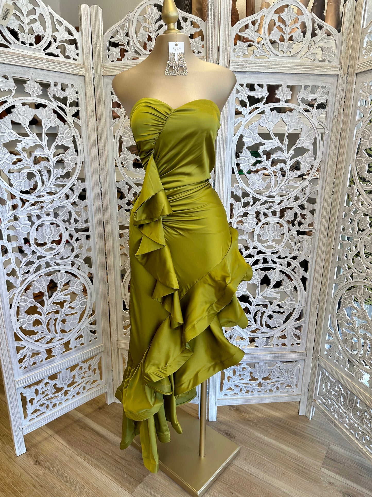 Green Ruffle Strapless Dress