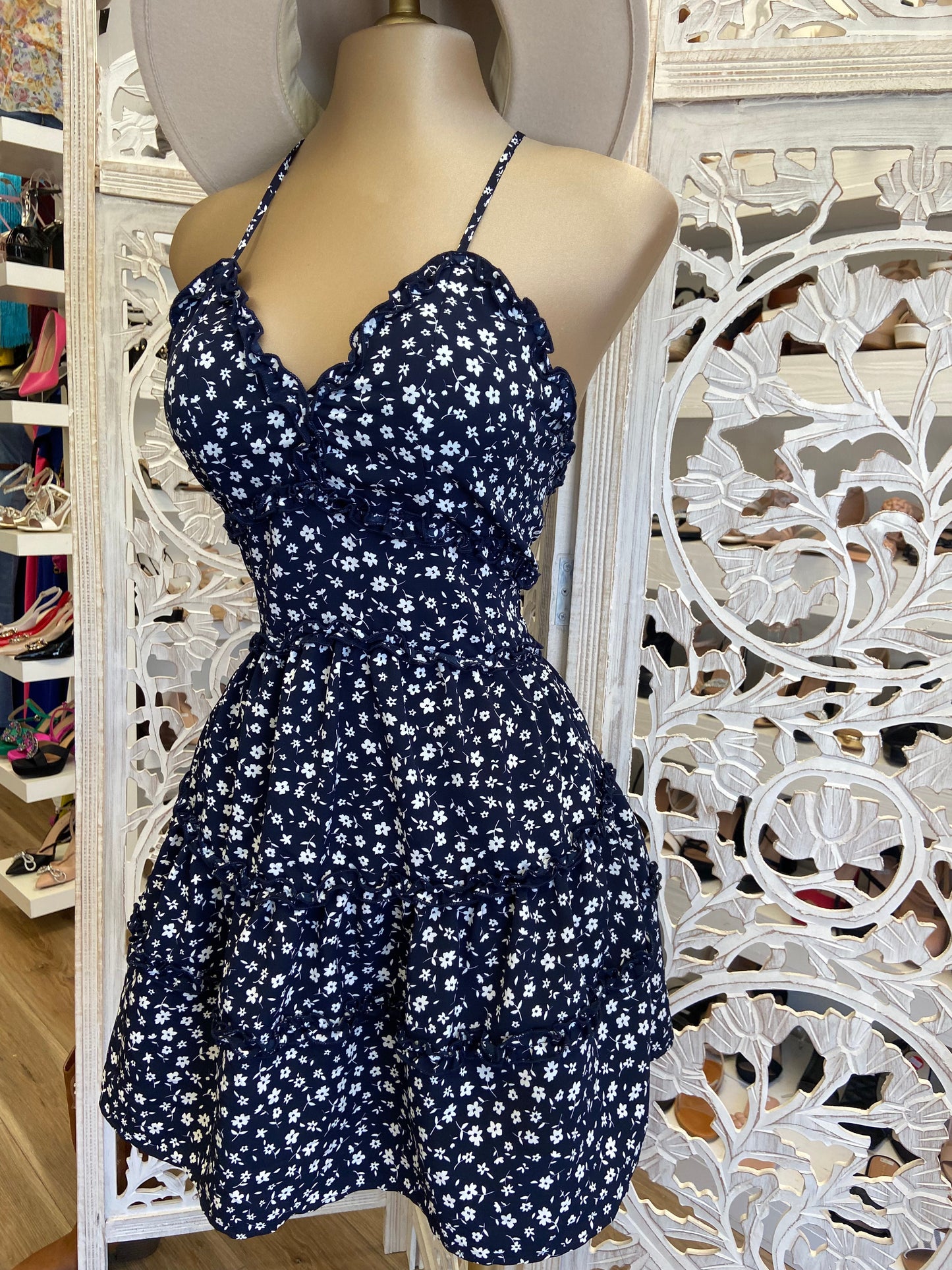 Dark Blue Flowy Floral Dress