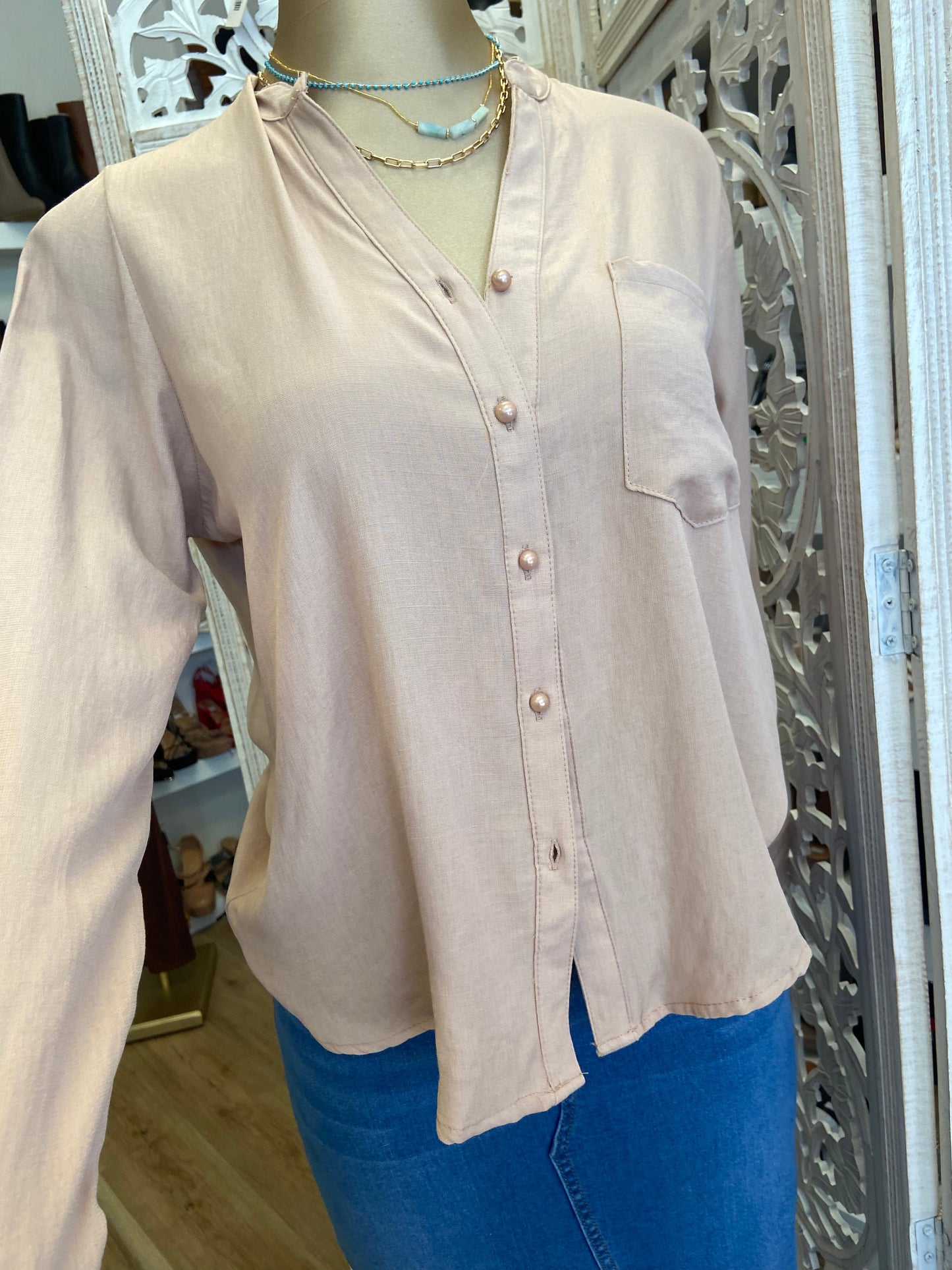 White Pearl Button Top