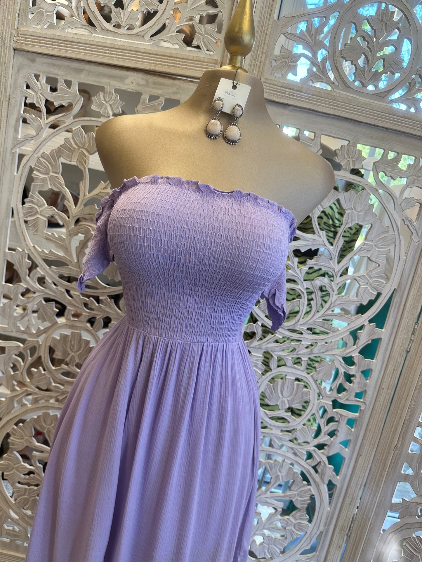 Lavender Smocked Midi Dress