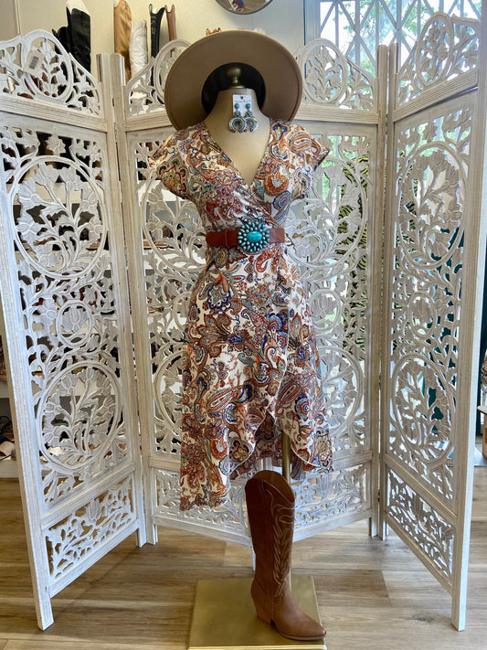 Western Wrapped Printed Dress- Not Stretchy