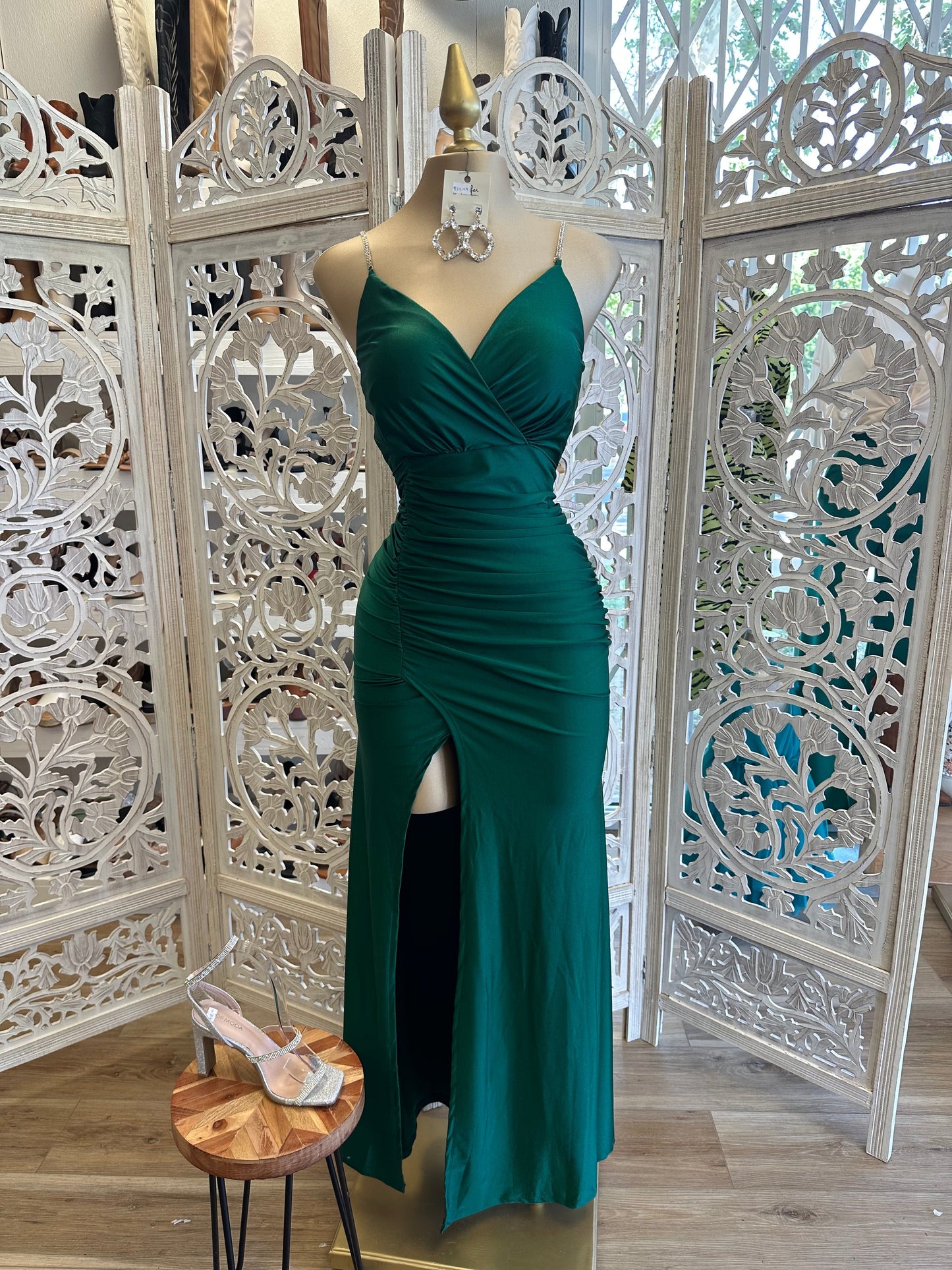 Green Rhinestone Strap Dress