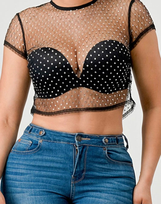 Rhinestone Mesh Top