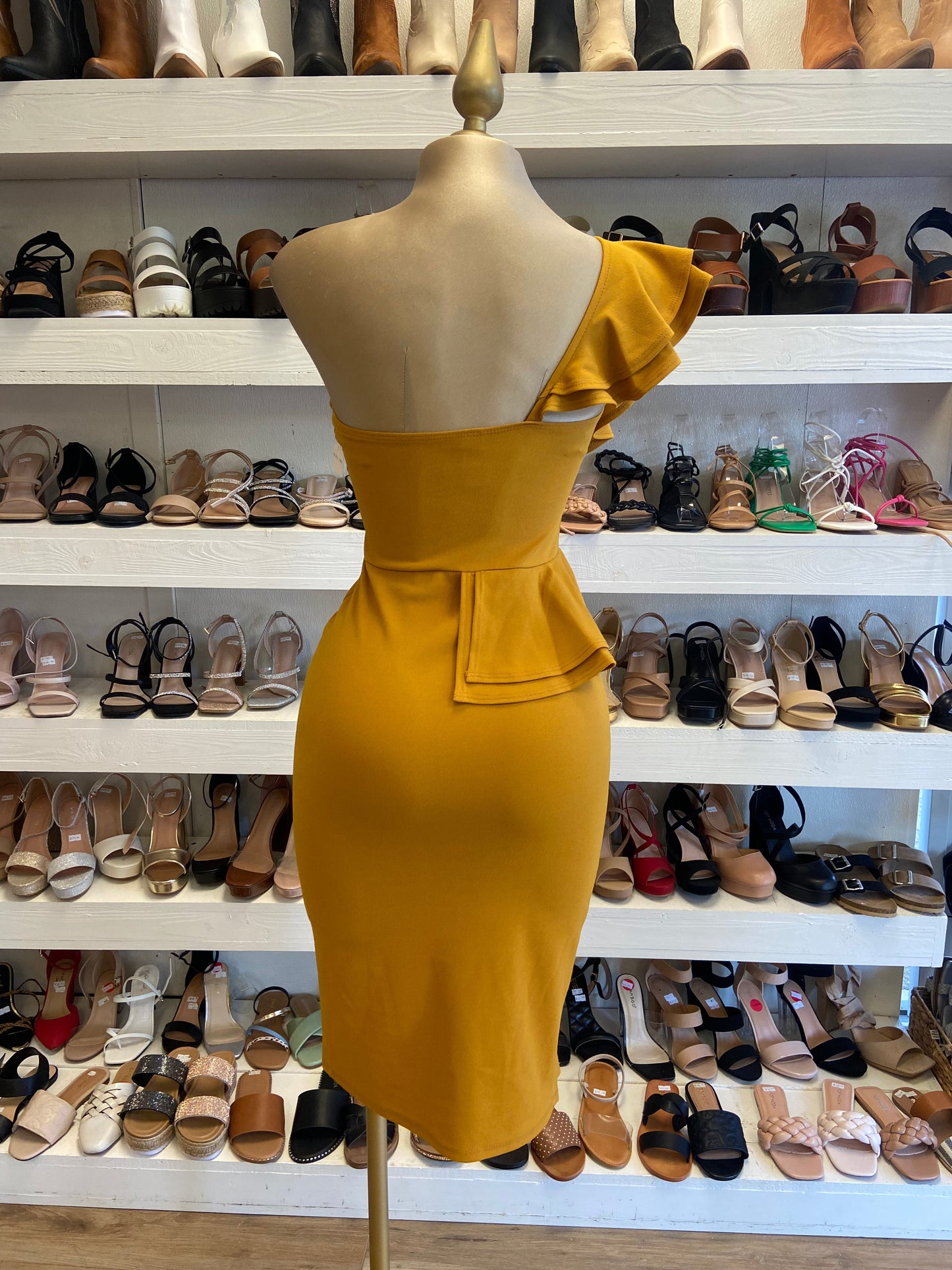 Yellow Ruffle Slit Dress