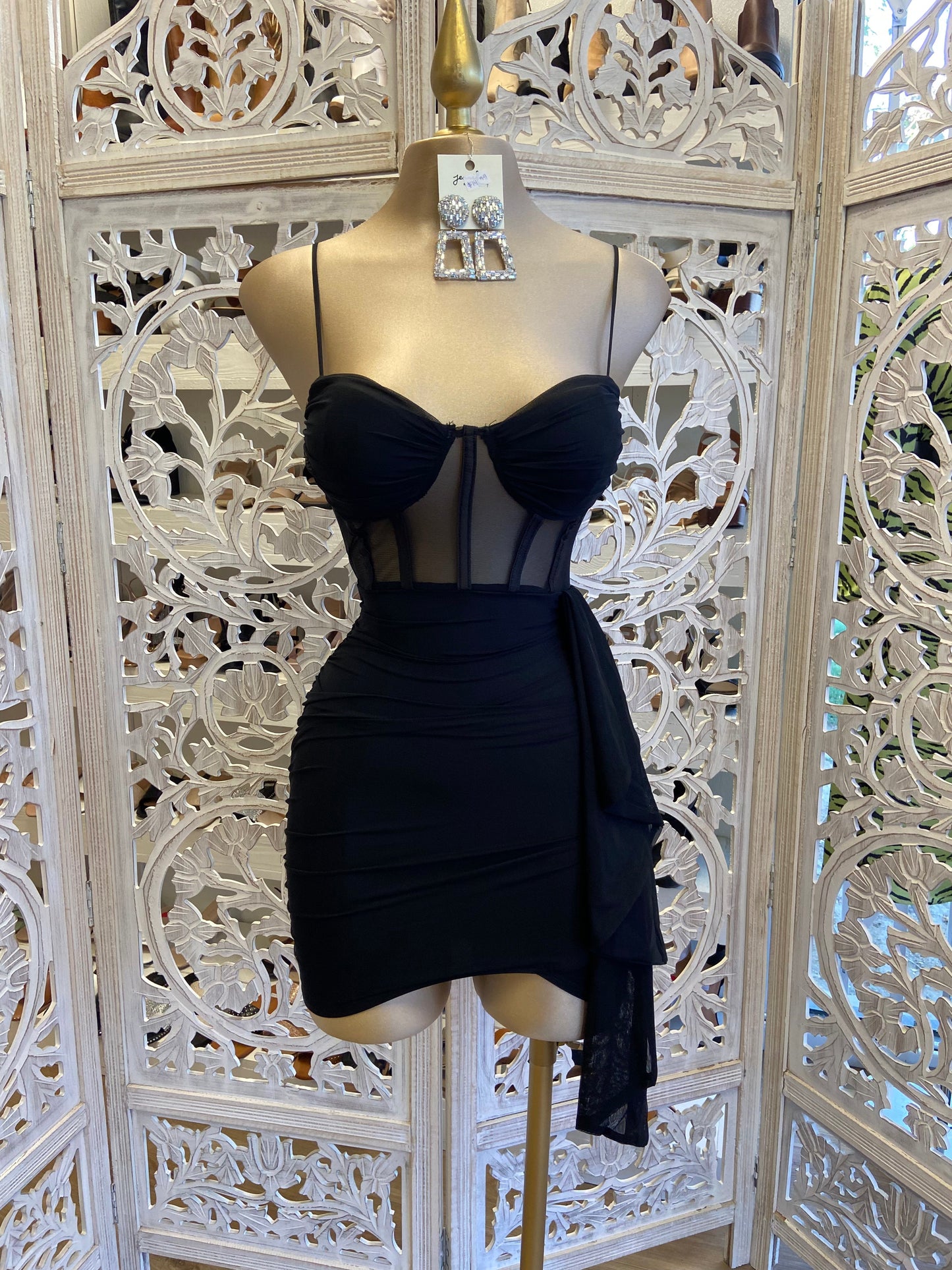 Black Tailed Mesh Dress