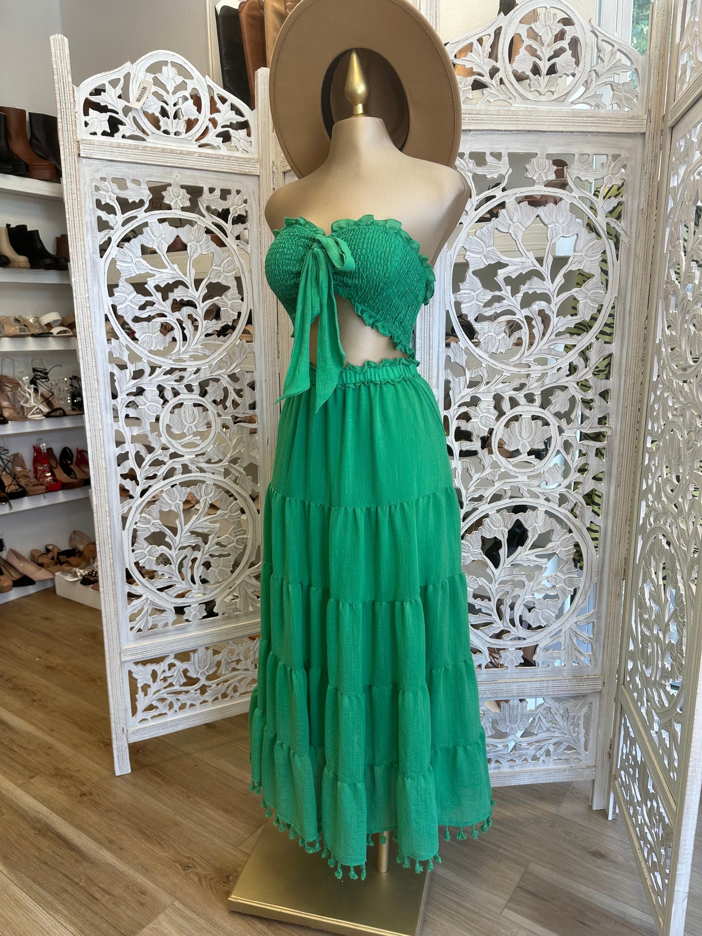 Green Maxi Skirt and Crop Set