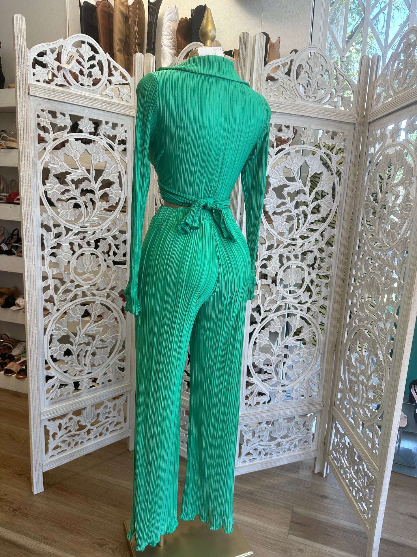 Green Pleated Tie Set