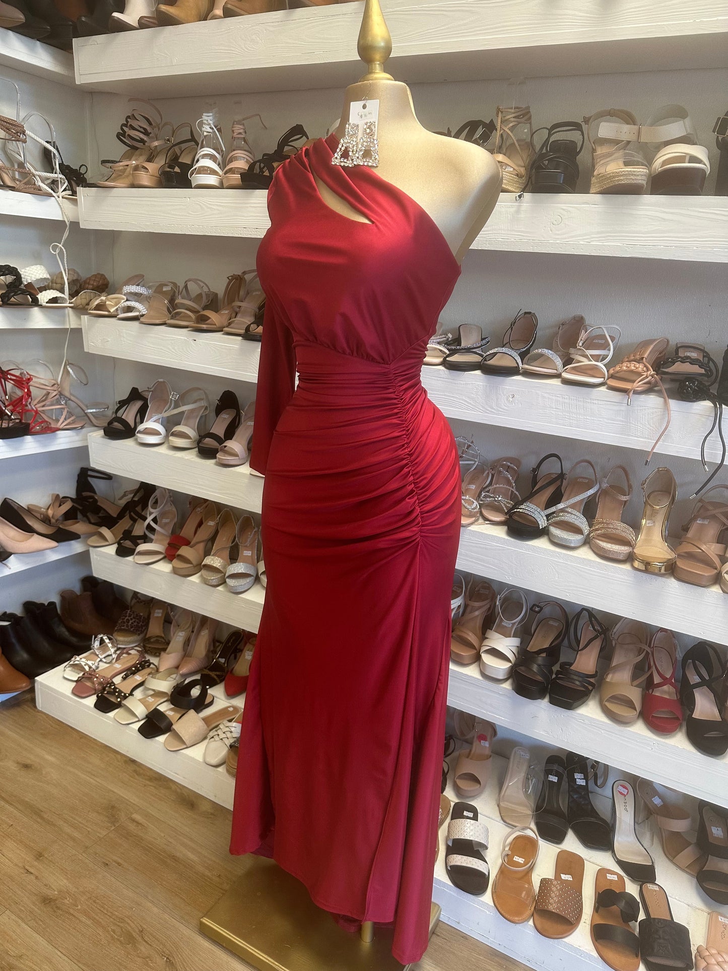 Red Cutout Ruched Dress