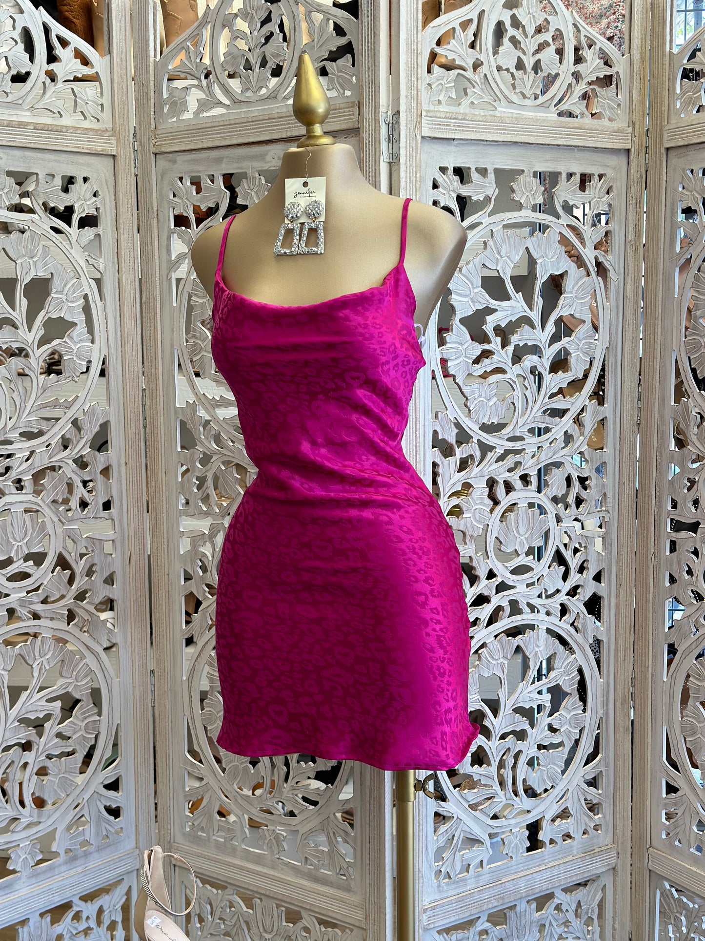 Pink Suede Print Cowl Mini Dress