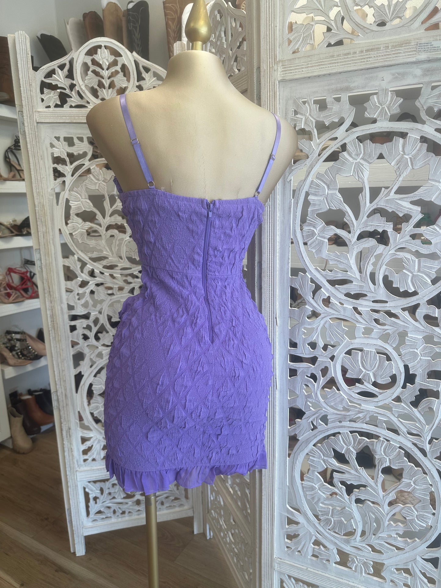 Purple Diamond Pattern Ruffle Dress