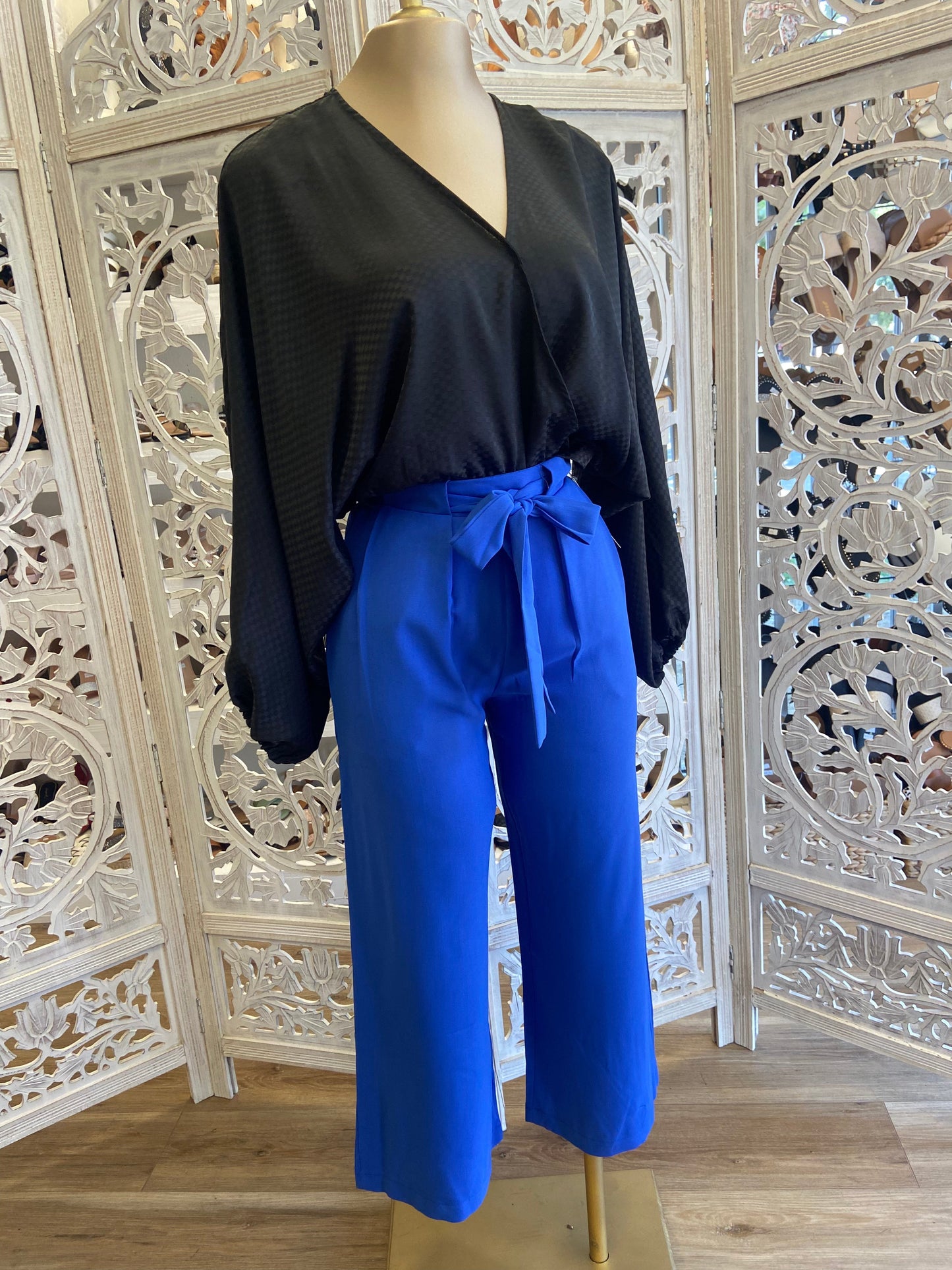 Royal Blue Belted Straight Pants