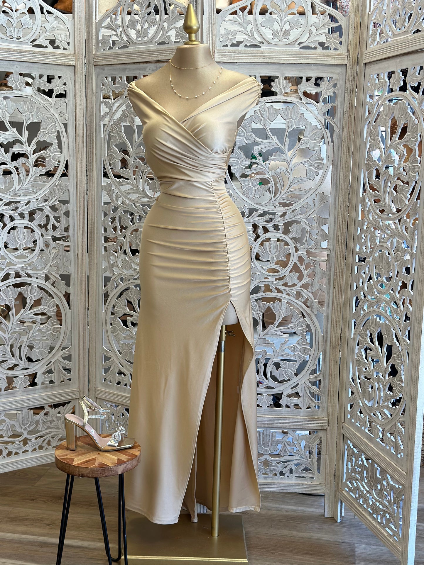 Champagne Wrapped Formal Dress