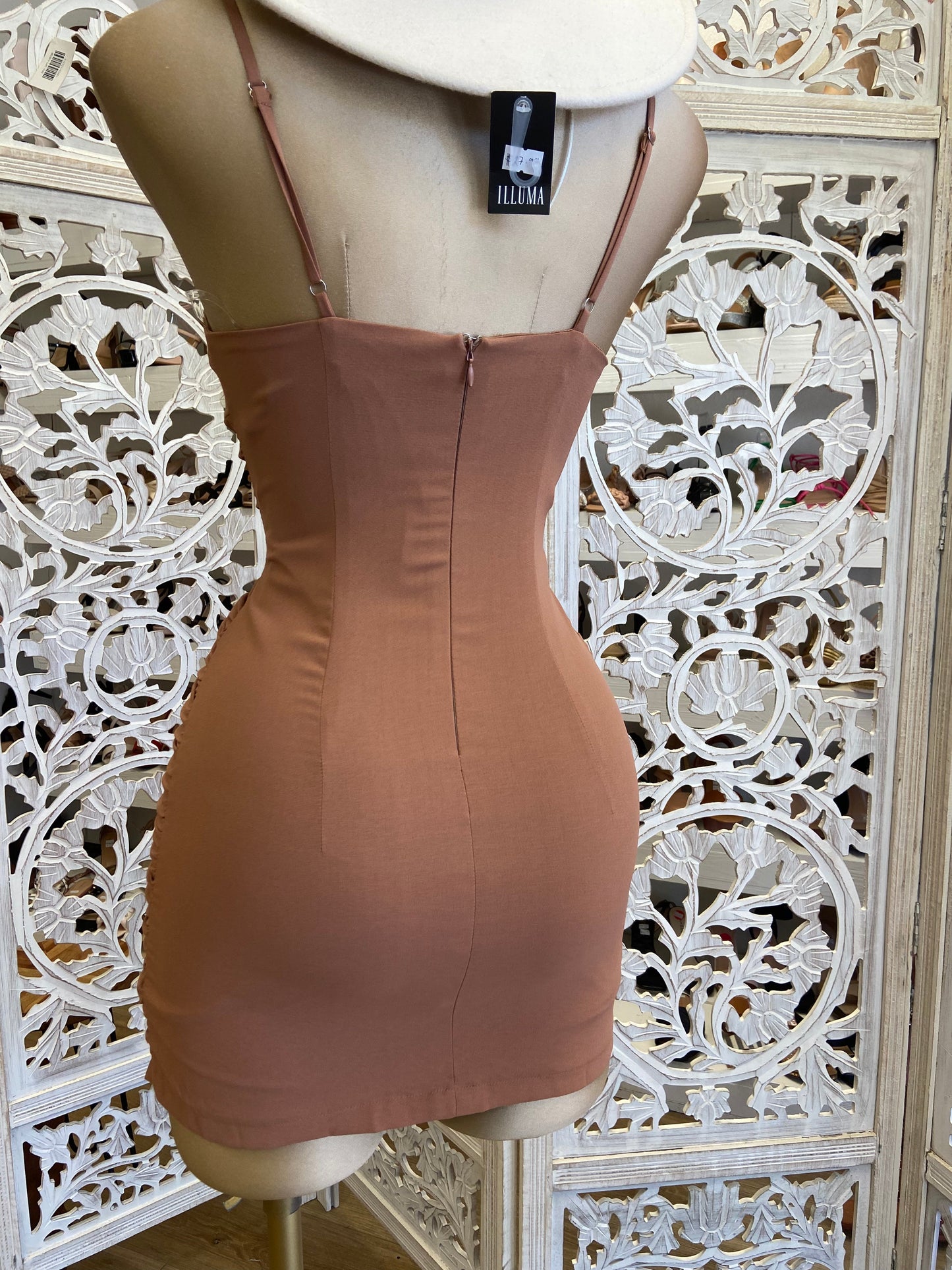 Brown Tie Waist Dress