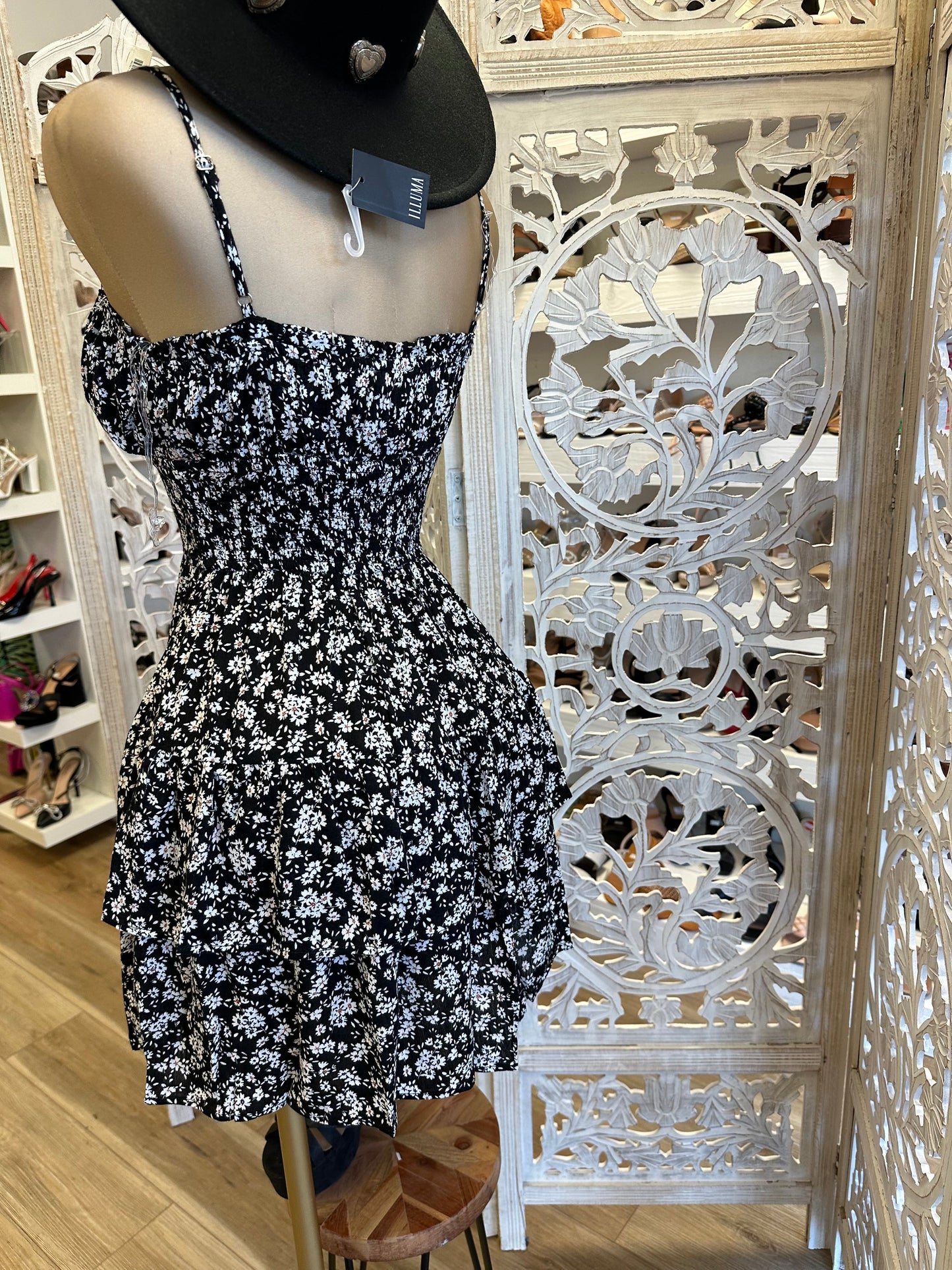 Black Floral Keyhole Dress