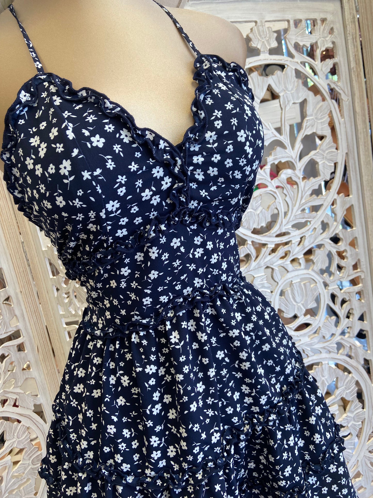 Dark Blue Flowy Floral Dress