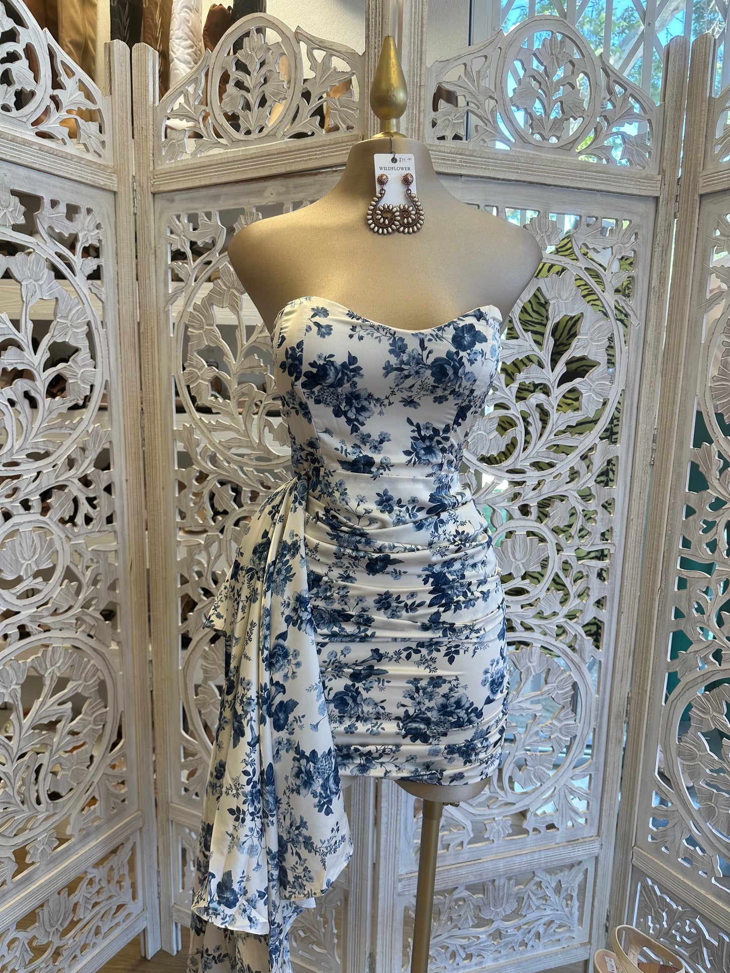 Blue Floral Tailed Mini Dress