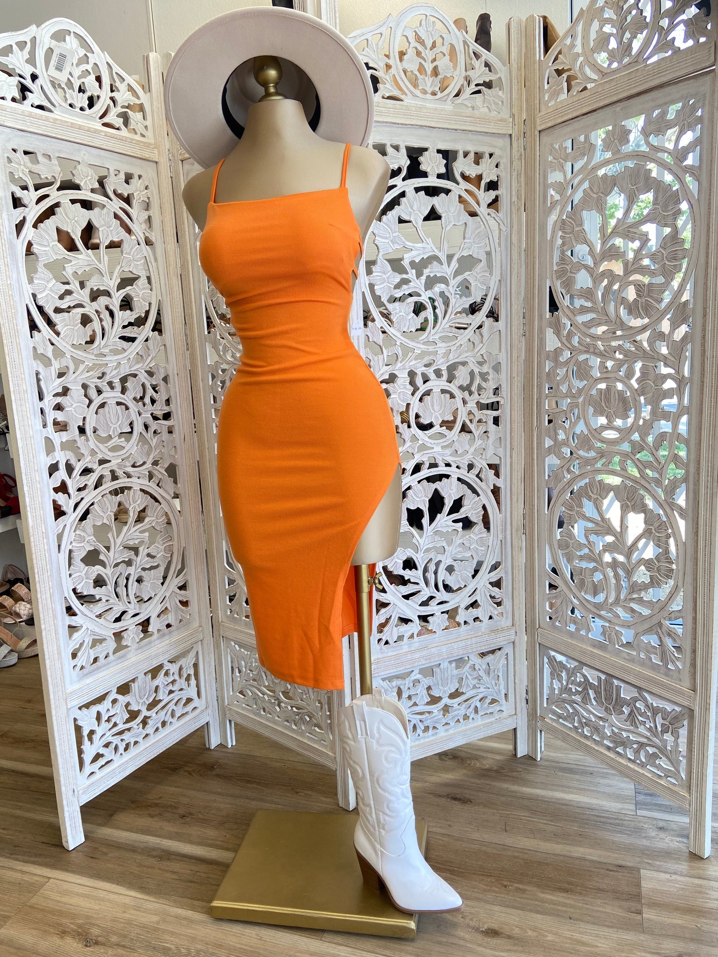 Orange Slitted Dress