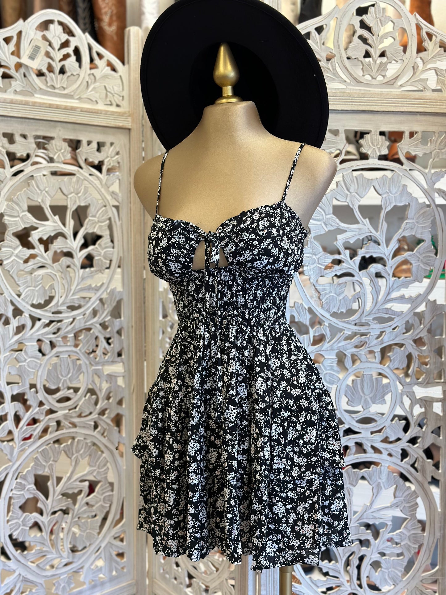 Black Floral Keyhole Dress