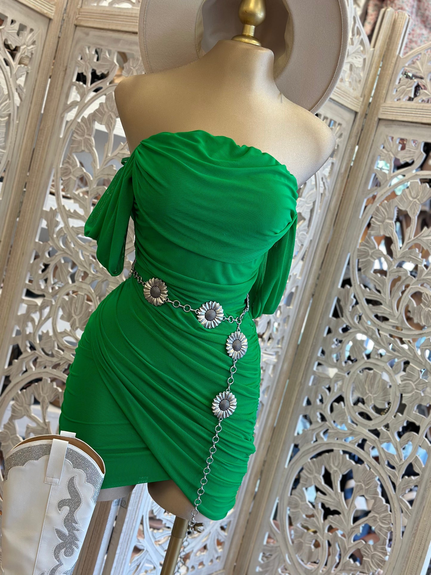 Green Draped Mini Dress