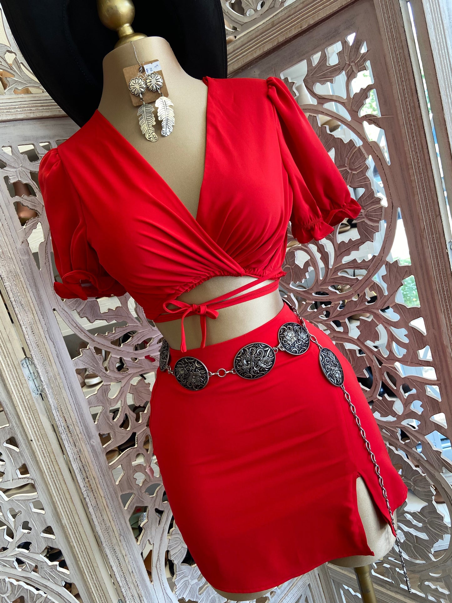 Red Top and Mini Skirt Set